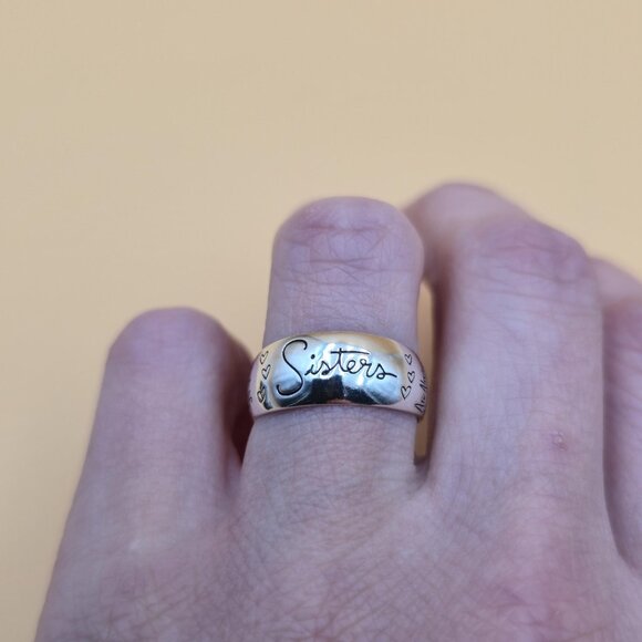 Size 7.75 Sterling Silver Whimsical Sisters Family Band Ring A4766 - Picture 2 of 8